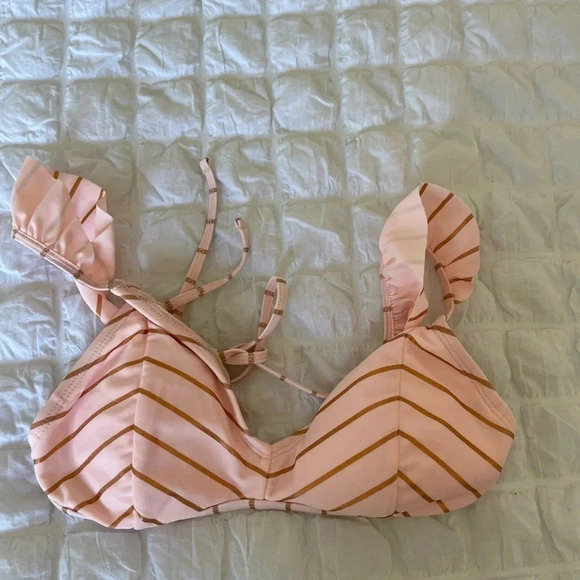 Betsey Johnson ruffle stripe rose gold bikini top - Picture 4 of 8